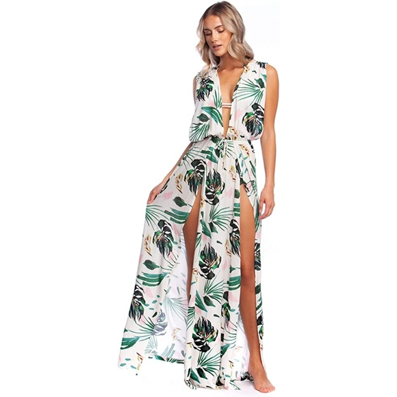 BCBGMAXAZRIA Women's Overlap Plunge Maxi Crossback Dress Cover-up - Picture 1 of 5